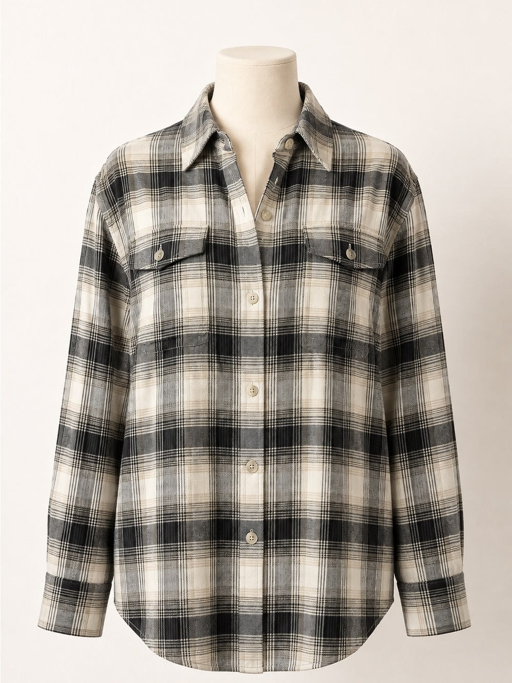 American Eagle Outfitters Black and Cream Plaid Utility Jacket